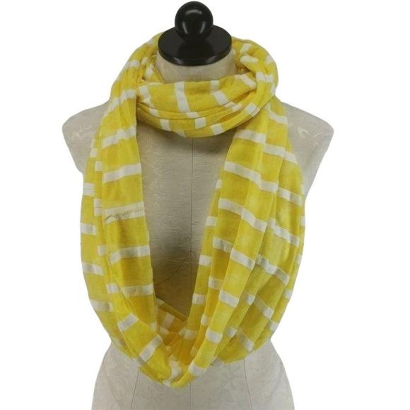 Yellow Striped infinity scarf bright‎ light weight white - Picture 1 of 4